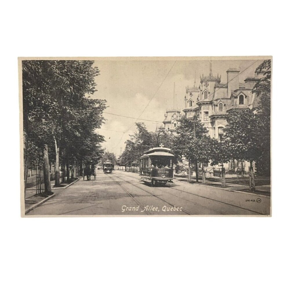 Vintage Grand Allee Quebec Postcard by V & Sons Numbered Signed Horse and Carria